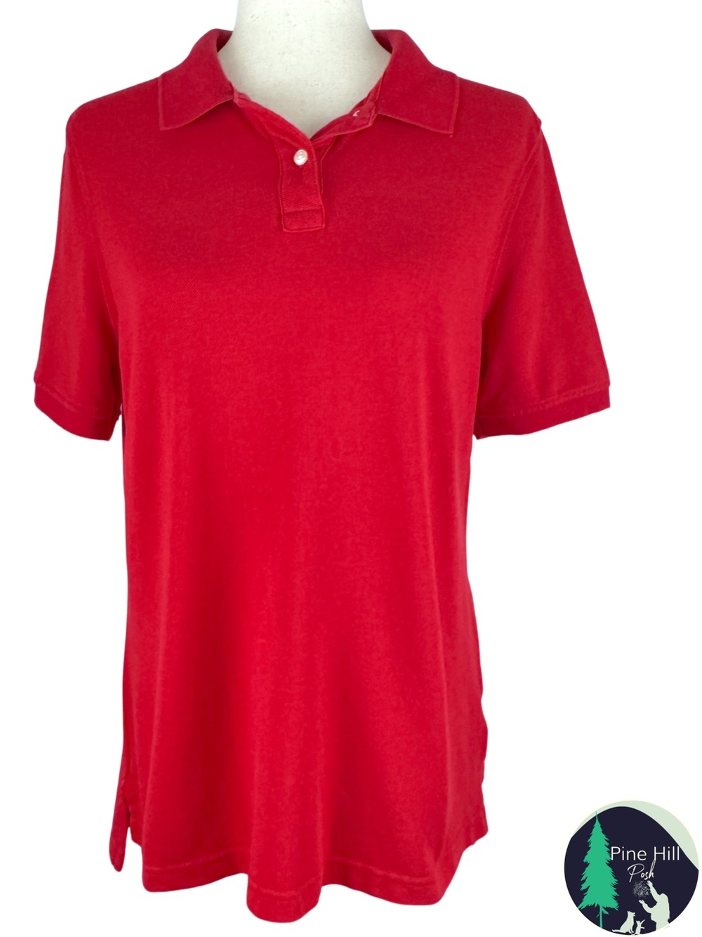 Lands’ End Polo Shirt Small Red 100% Cotton Golf Shirt Short Sleeve High Low Hem